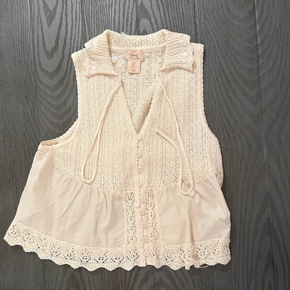 Camila Constas Cream Crochet Button-Front Sleeveless Top -
